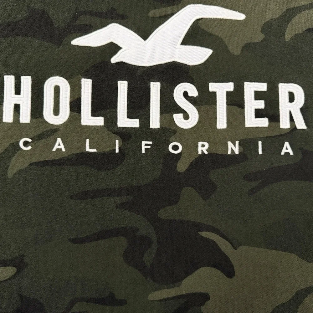 Hollister Crewneck Sweatshirt Mens Large Camo Green Spell Out Seagull Y2K Grunge